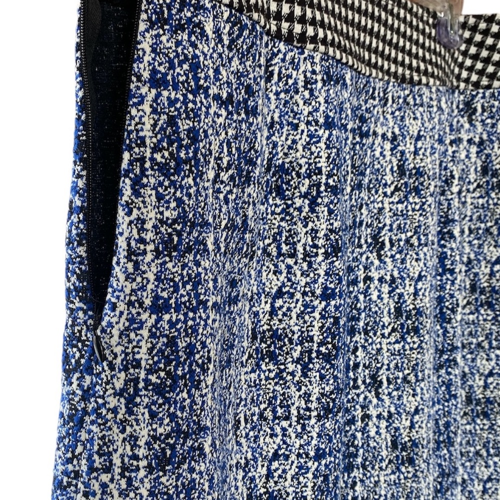 Cabi 5320-21 Club Skirt Houndstooth Plaid Matrix side zip A-line Blue Ponte 8–10